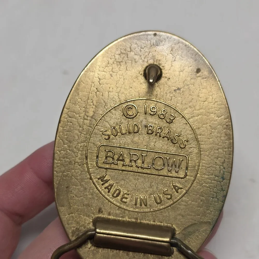 Barlow Solid Brass Deer Buck Engraved Hunting Belt Buckle Plate Vintage 1983